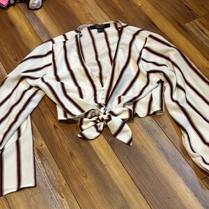 Forever 21 Ivory and Burgundy/Black Striped Blouse